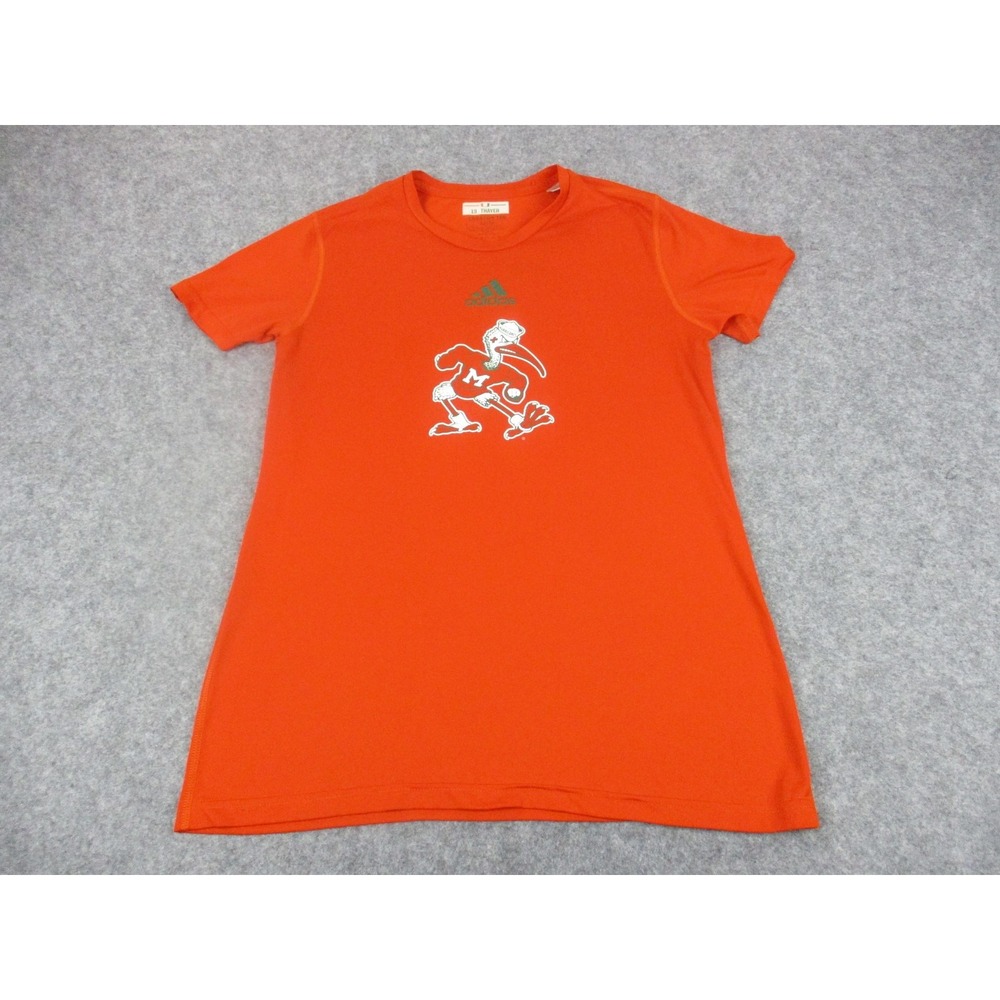 Miami Hurricanes Shirt Womens Orange White Adidas NCAA College Player Team Issue